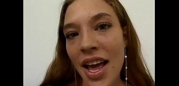  Lusty brunette teen whore Ashley Gracie sucks fat latin dick till takes cum on her perfect tits
